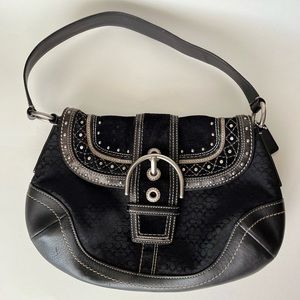 Coach soho flap signature logo canvas/leather with silver detailing bag